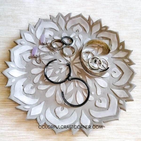 Air dry clay mandala ring dish 1