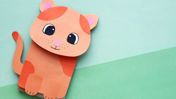 Cat Paper Bag Puppet with a free template!