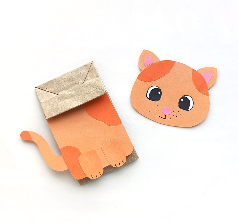 Cat Paper Bag Puppet with a free template!