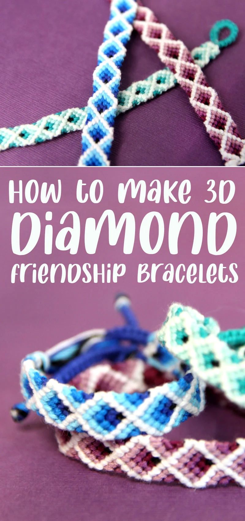 diamond friendship bracelet pattern hero colalge on a purple background