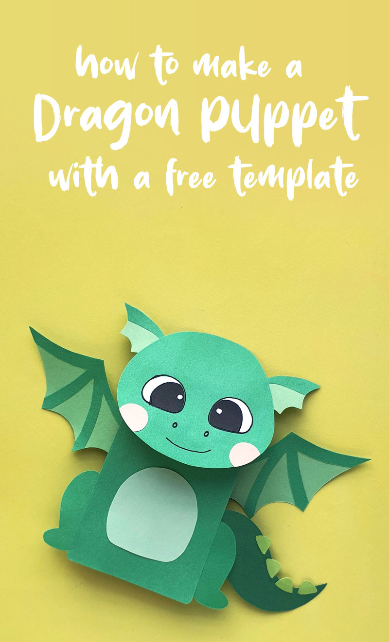 Paper bag dragon puppet single image of final project with title