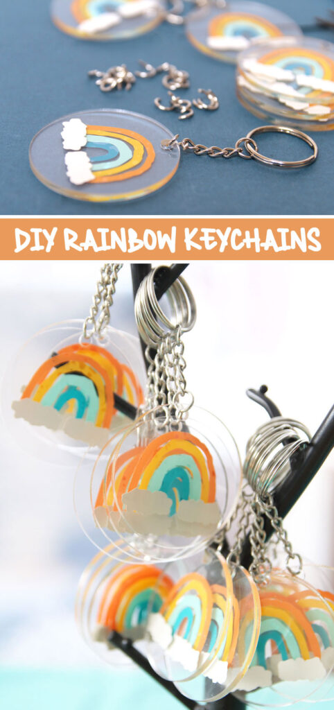 HOw to make diy rainbow keychains for a first birthday party or baby shower party favor