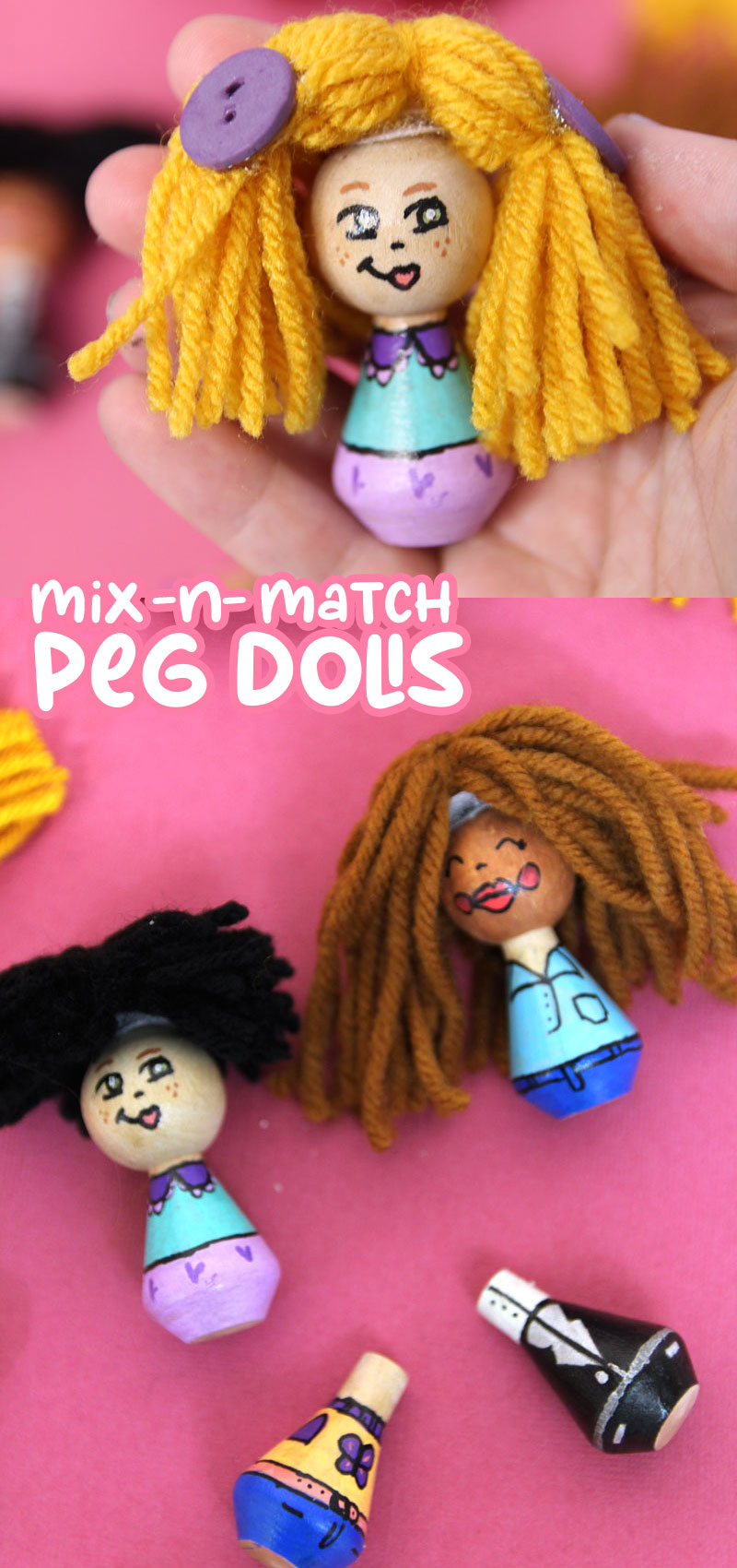 DIY Wooden Peg Dolls Mix & Match * Moms and Crafters