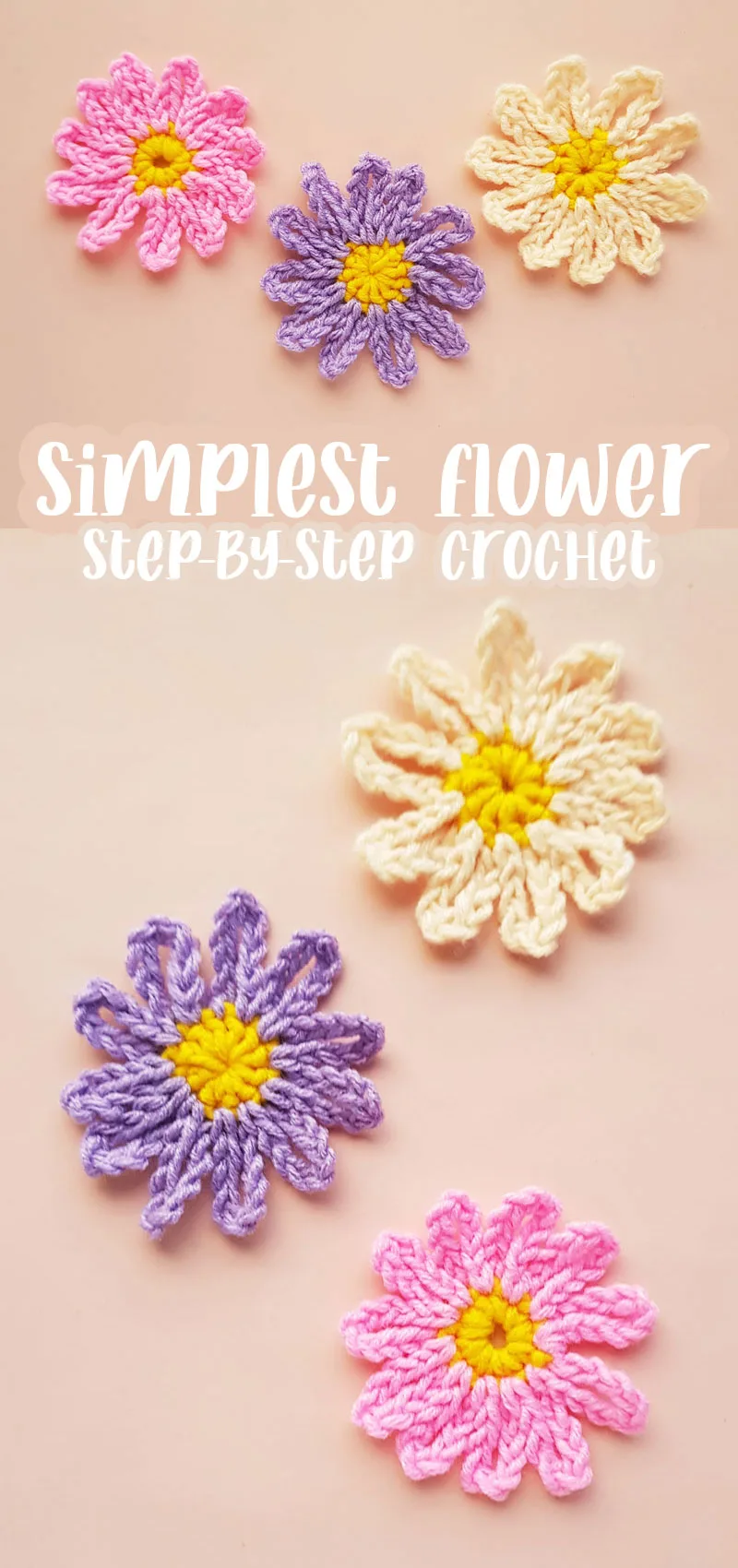 simple crocheted flower tutorial hero collage with text