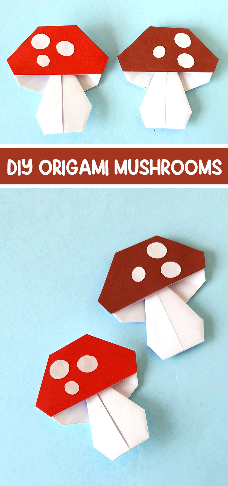 Final images of origami mushroom with text