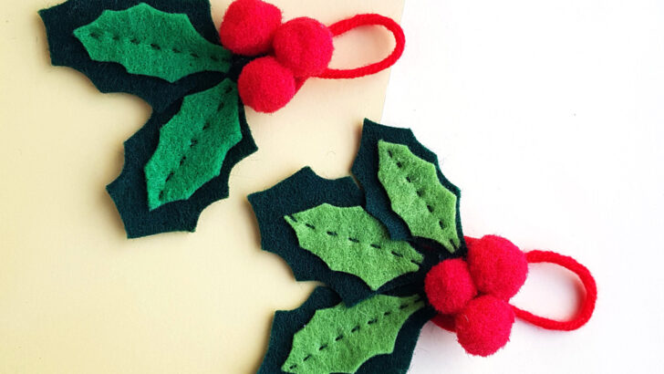 Felt Holly Ornament with a Free Template
