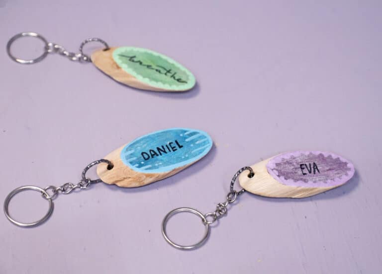 Wood Slice Keychains with Names or Words