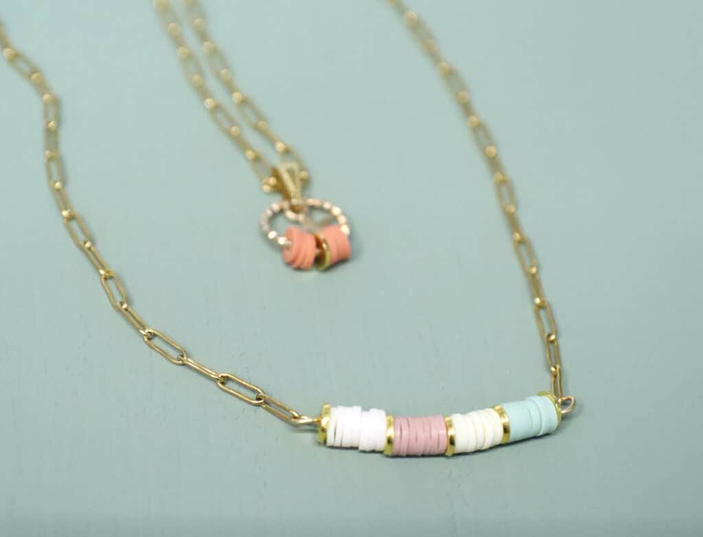 clay bead necklace light colors
