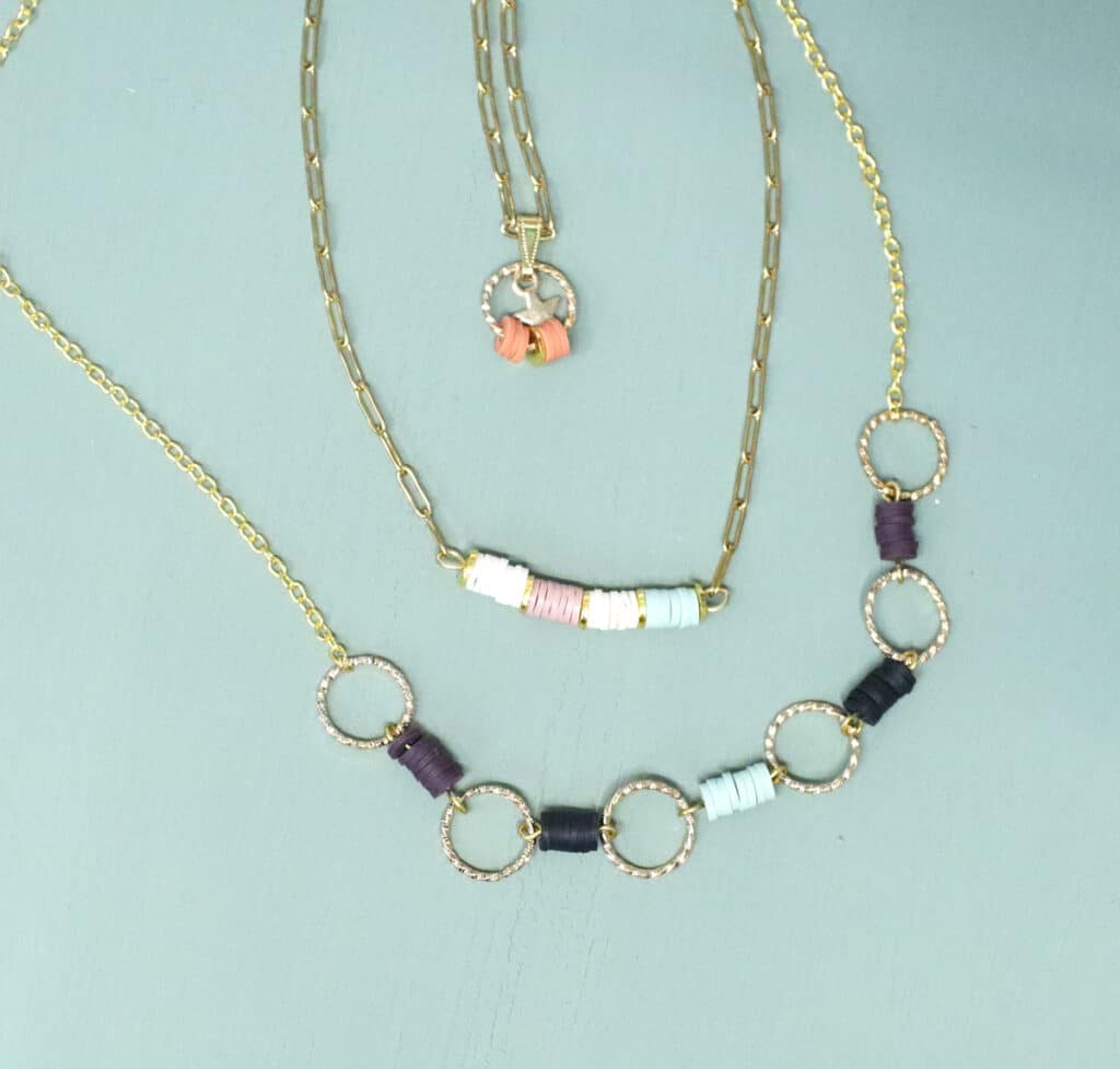 clay bead necklace three ways gold chain 